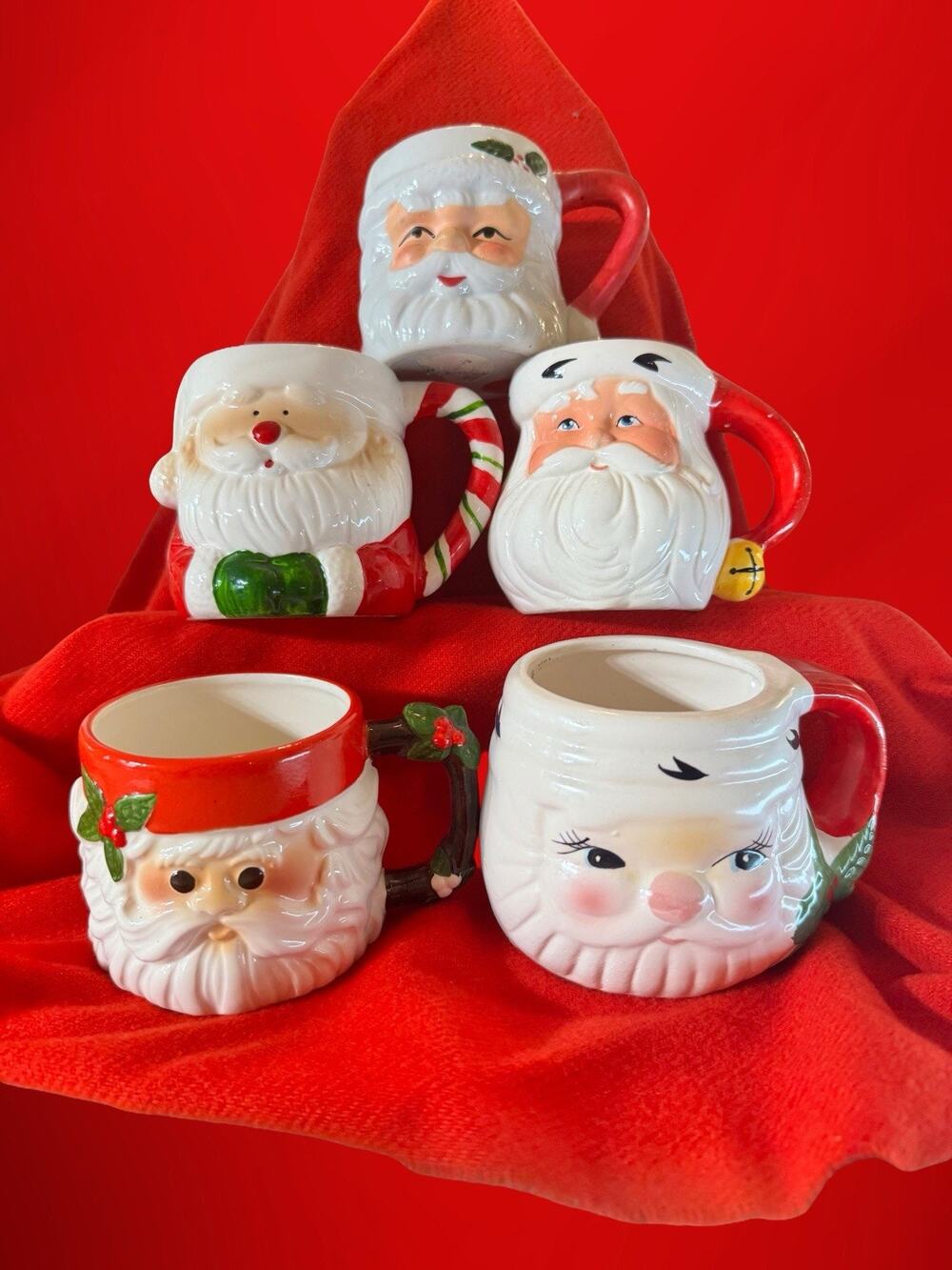Vintage Santa Claus Mug Set Modern Assorted of Holiday Mugs, Lot of 5 Y2K Style